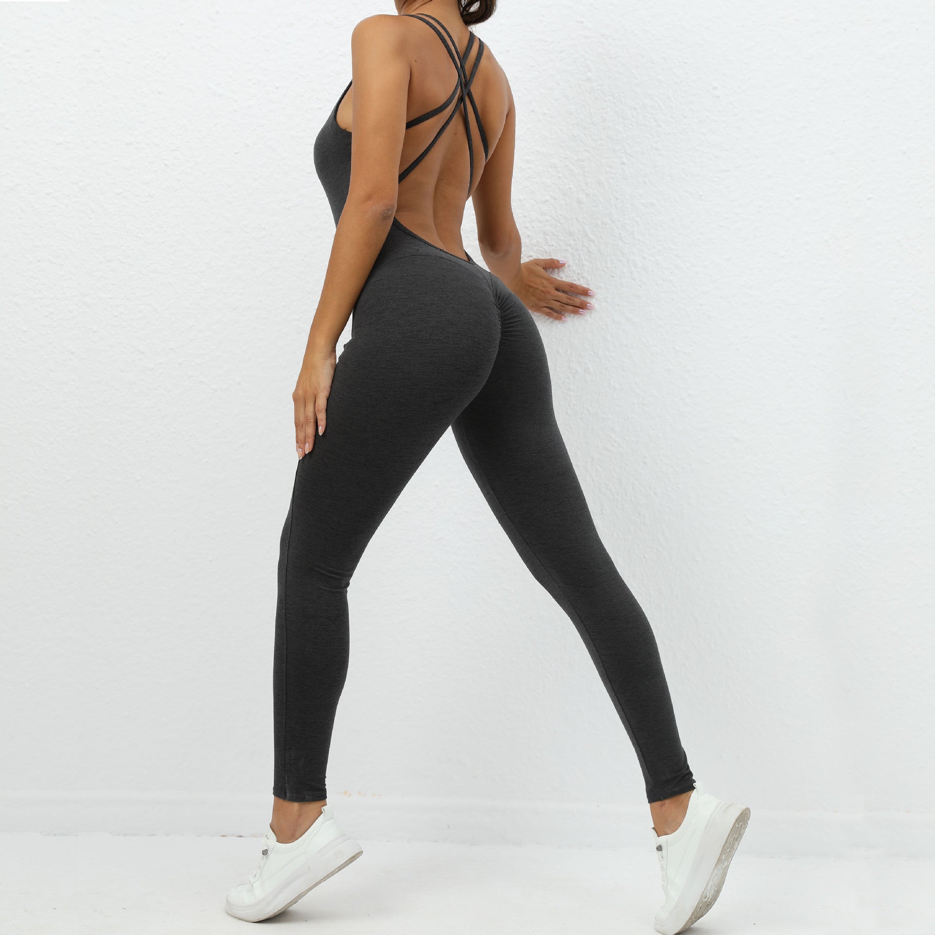 🧘♀️ Women's Seamless Yoga Jumpsuit – Cross-Strap Back, Quick-Dry & Tight-Fitting Activewear | Fashionable Workout & Running Leggings