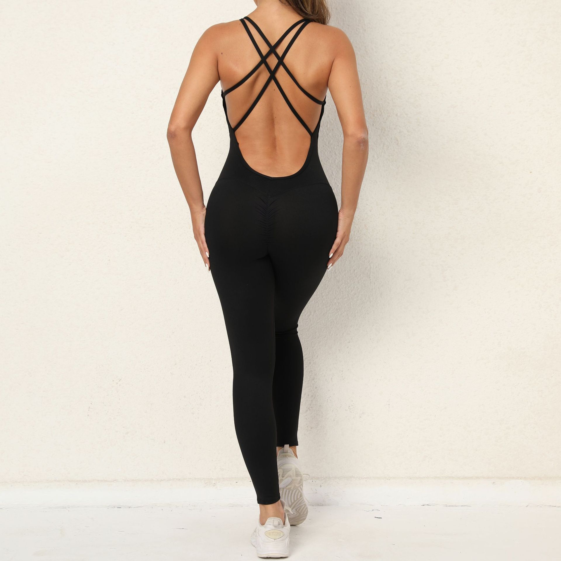 🧘♀️ Women's Seamless Yoga Jumpsuit – Cross-Strap Back, Quick-Dry & Tight-Fitting Activewear | Fashionable Workout & Running Leggings