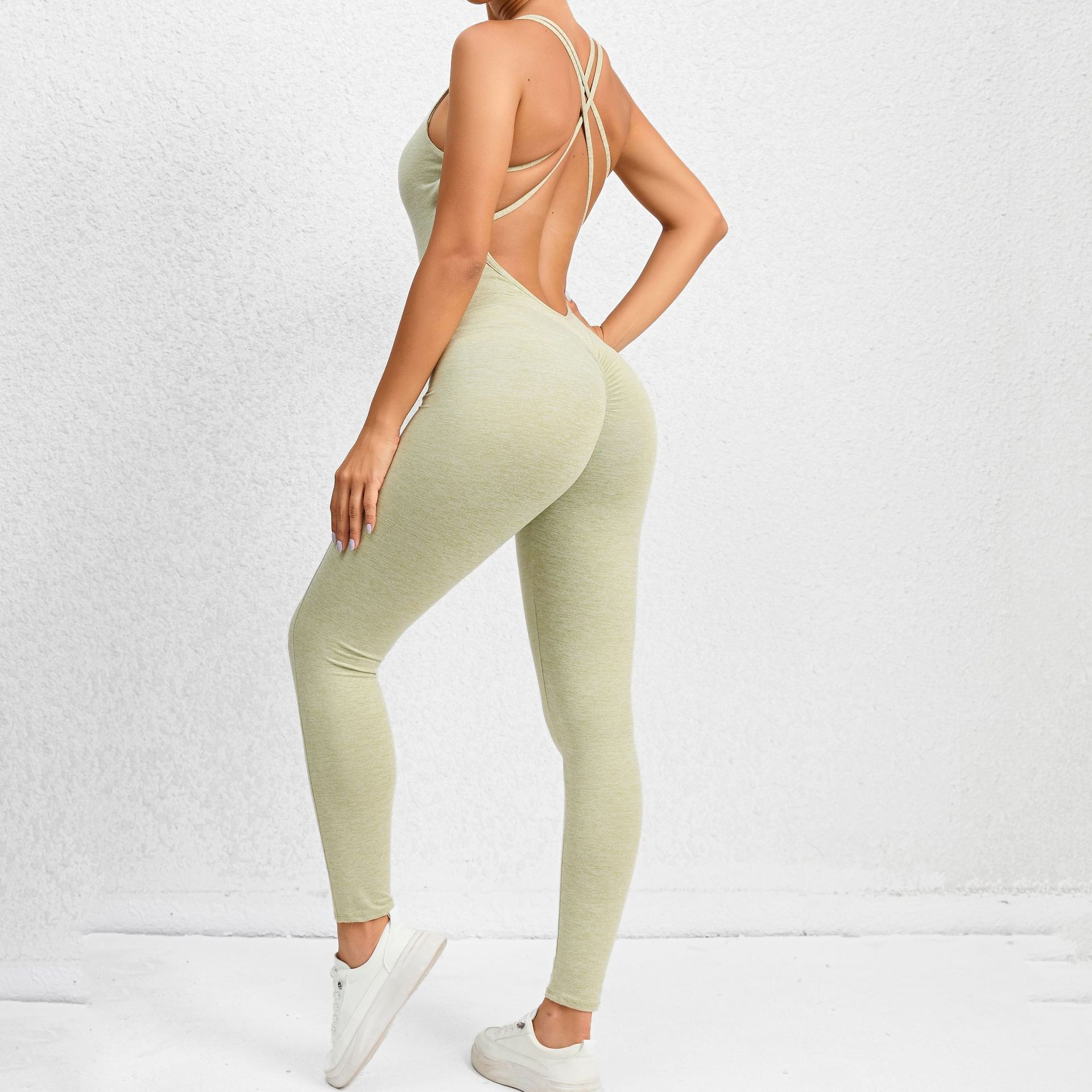 🧘♀️ Women's Seamless Yoga Jumpsuit – Cross-Strap Back, Quick-Dry & Tight-Fitting Activewear | Fashionable Workout & Running Leggings