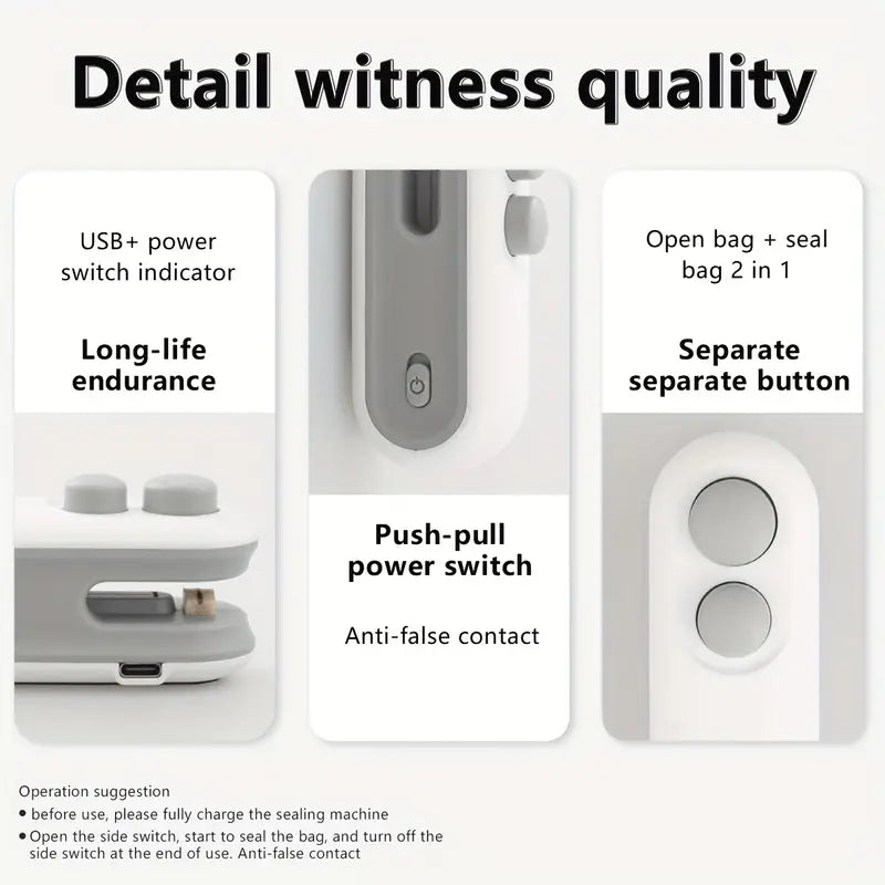 π₯ 2-in-1 Mini Heat Bag Sealer β Rechargeable Handheld Plastic Bag Sealing Machine | Portable Food Package Sealer with USB Charging