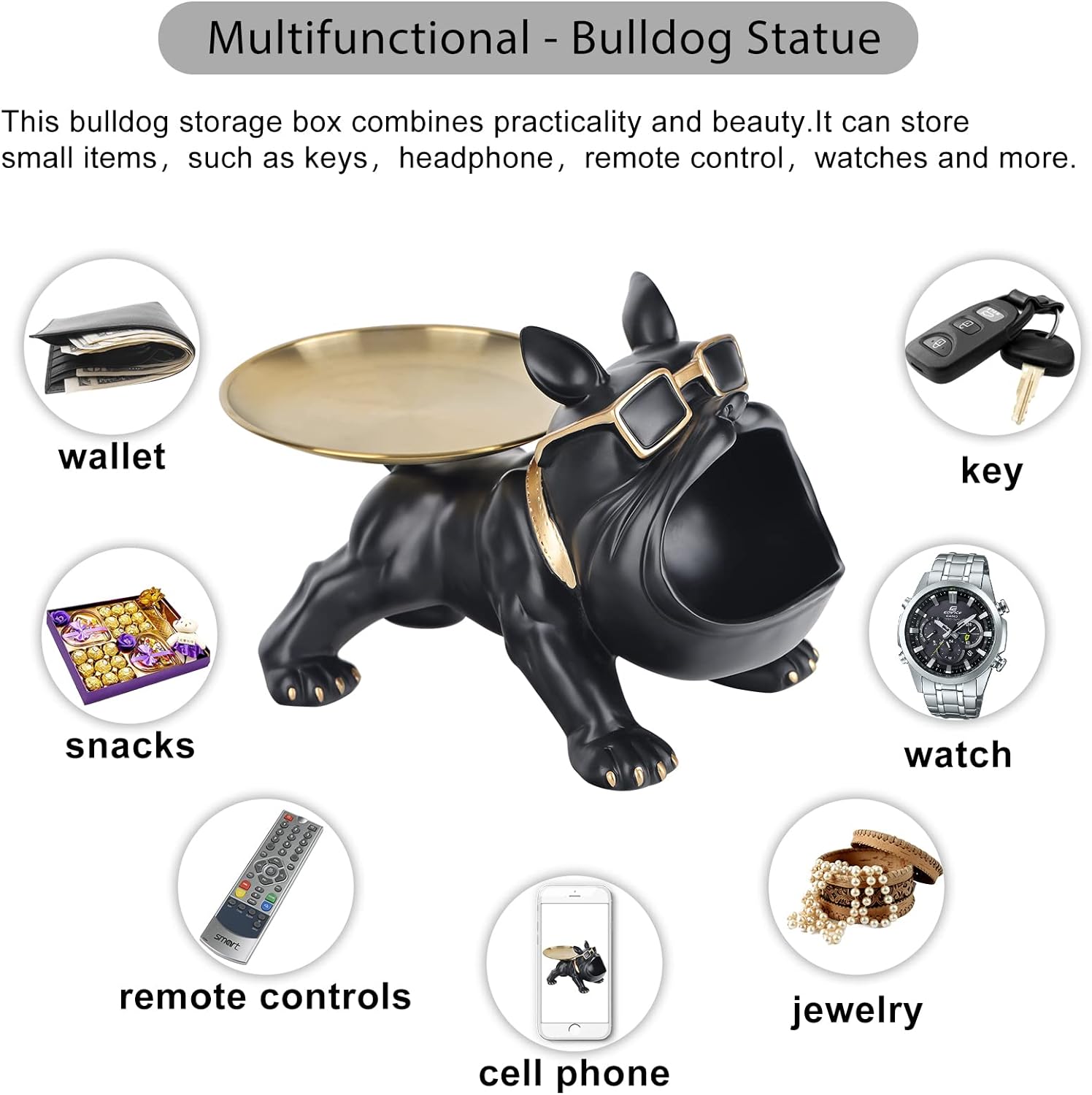 🐶 Bulldog Key Storage Tray – Decorative Entryway Organizer | Shoe Cabinet Ornament & Housewarming Gift