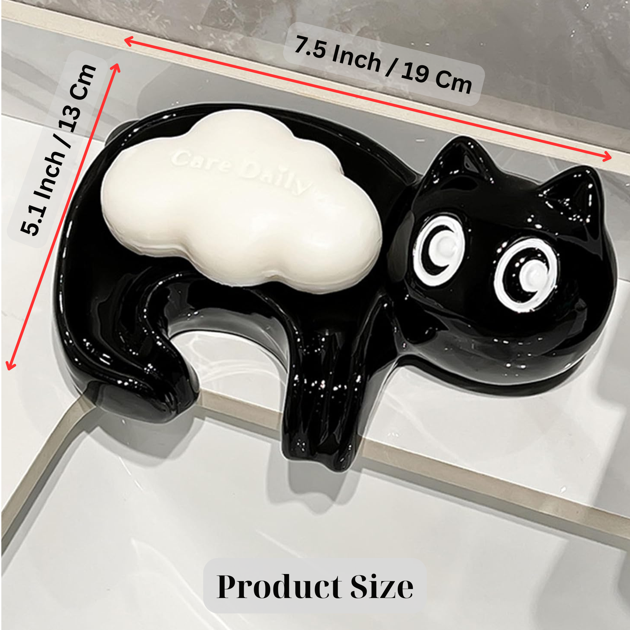 🐱 Cute Cat Ceramic Soap Holder – Drain Soap Dish for Bathroom & Washroom | Decorative Home Accessory