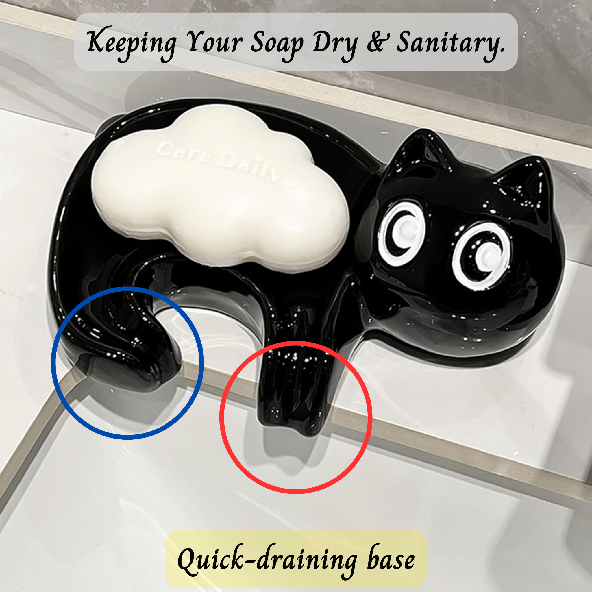 π± Cute Cat Ceramic Soap Holder β Drain Soap Dish for Bathroom & Washroom | Decorative Home Accessory
